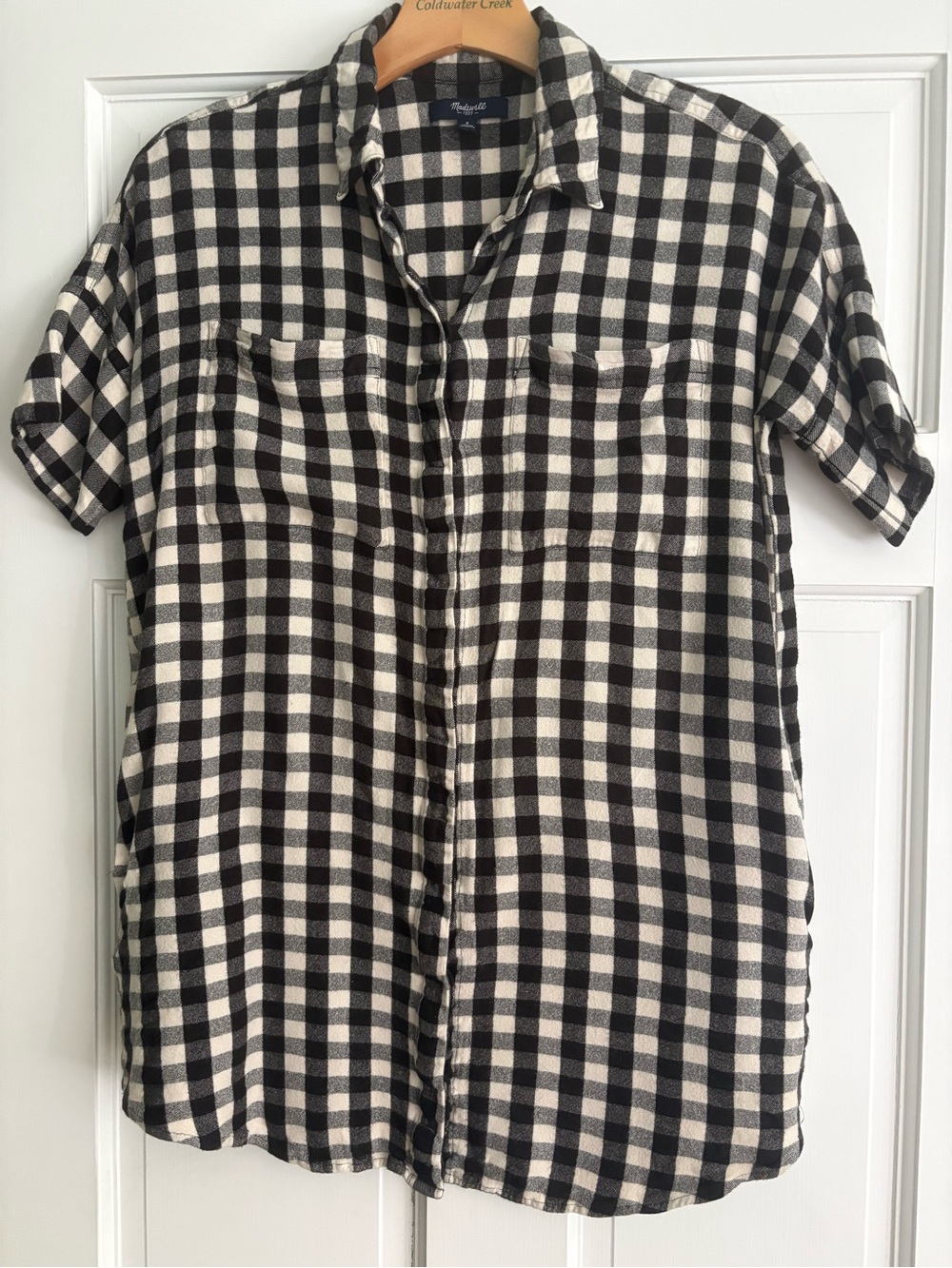 Madewell Women's Black & Cream Plaid Flannel Short Sleeve Courier Shirt Small